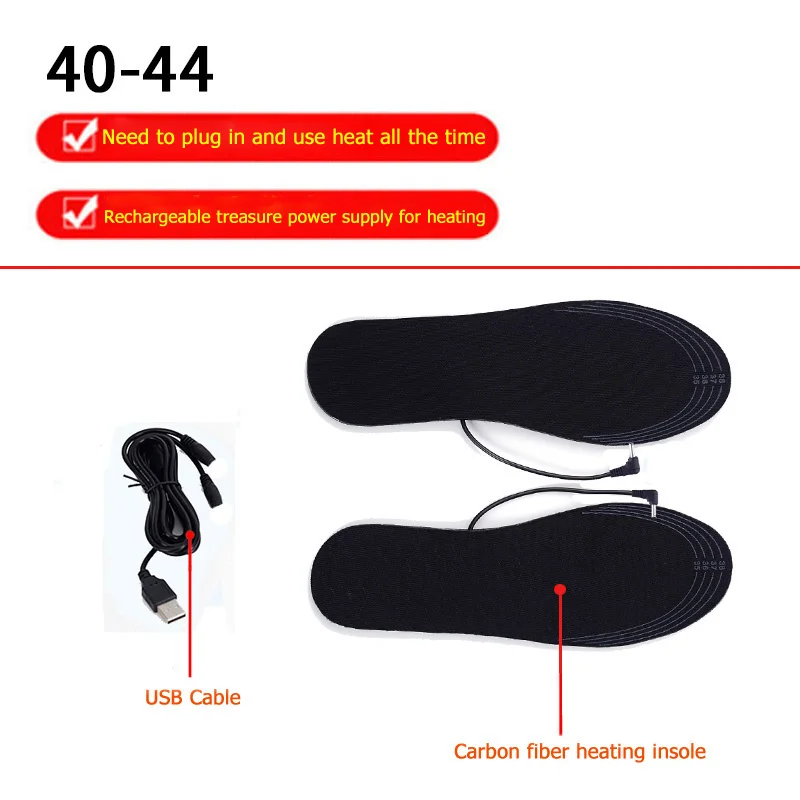 USB стельки с подогревом перезаряжаемый Электрический нагреватель батареи с подогревом стельки для обуви зимние уличные спортивные стельки для утепления моющиеся - Цвет: 40-44