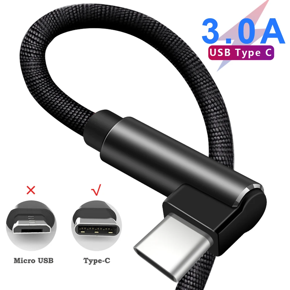 MUSTTRUE USB C зарядный кабель для samsung s9 type C Кабель-адаптер для мобильного телефона кабель для передачи данных для oneplus 6T Xiaomi usb-c 90 градусов