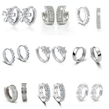 

New 925 Silver Small Stud Earrings Crystal Zircon Row Huggie Earrings for Women Female Brincos oorbellen 2020 Earrings