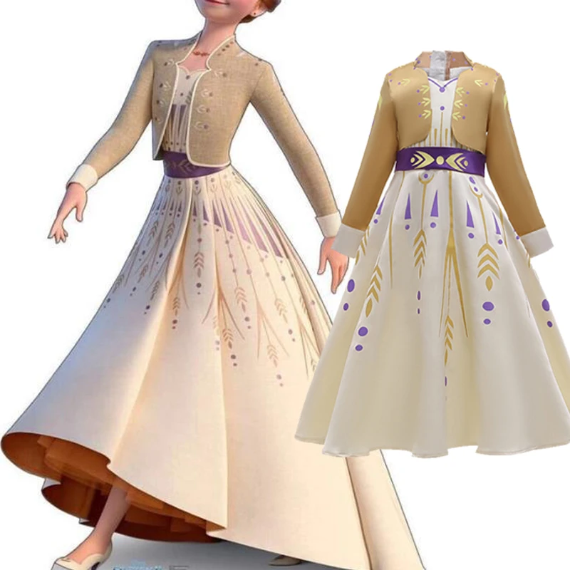 Комплект для девочек с принтом Эльзы, 2 костюм принцессы Для детей платья «Принцессы Анна и Эльза» Косплэй на день рождения для девочек, Vestidos Menina, одежда Снежная королева нарядное Наряжаться