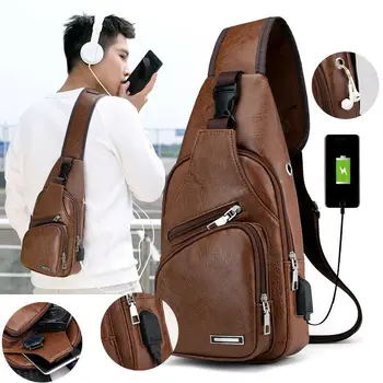 

New Fashion Men's Polyester Small Strap Chest Pack Messenger Bag USB Charging Pockets Sports Travel Bags hot sale
