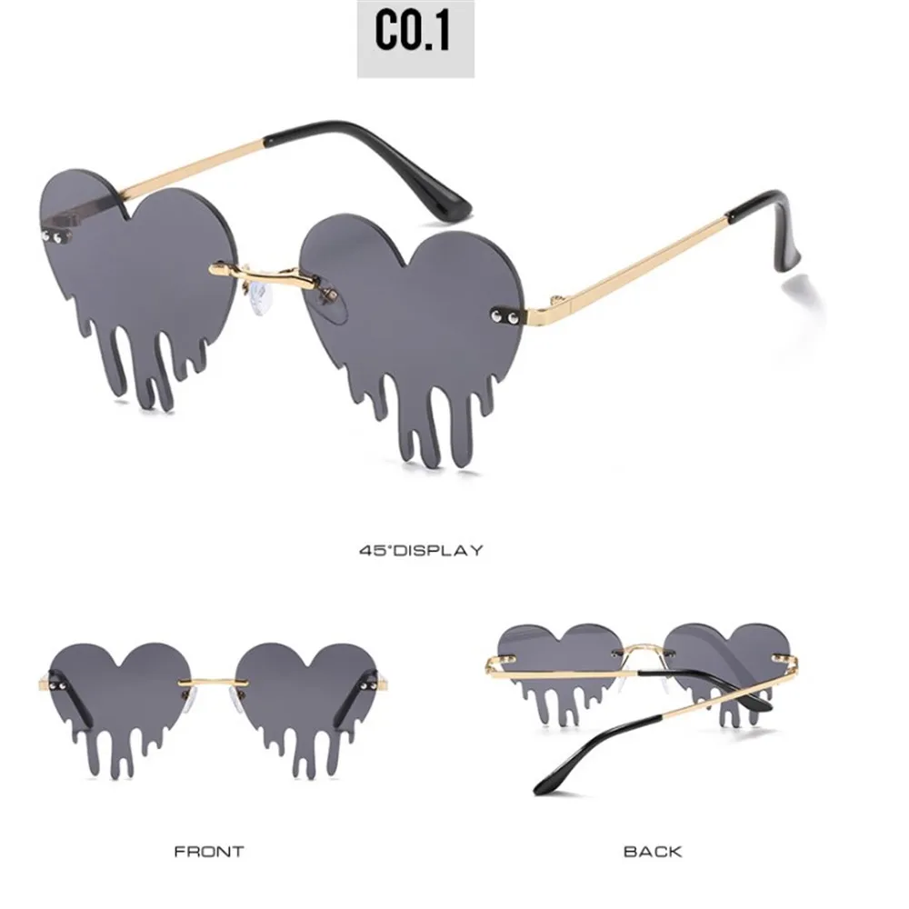 Fashion Colorful Heart Sunglasses Women Men Funny Party Sun Glasses Female Big Metal Rimless Shades Eyewear Driver Goggles