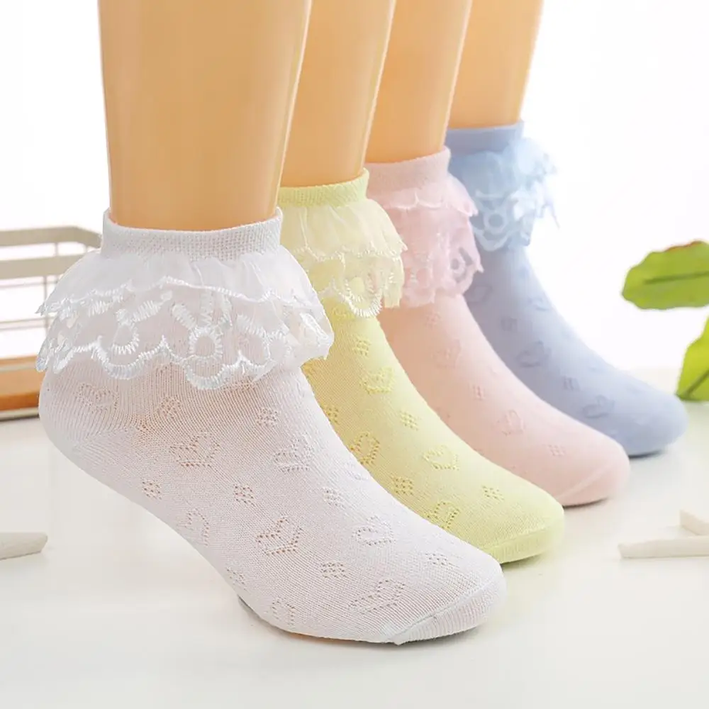 

2020 Girls Socks With Lace Decor For Dance Performance Lovely Solid Color Thin Mesh Breathable Children's Socks