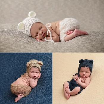 

Newborn Photography Props Mohair Newborn Clothing Little Bear Hat+Pants Set Crochet Infant Clothes Baby Photo Props Accessories