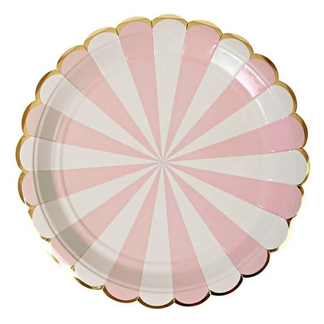 8 шт креативные полосатые тарелки с изображением различных персонажей одноразовая посуда для вечерние - Цвет: pink 7in