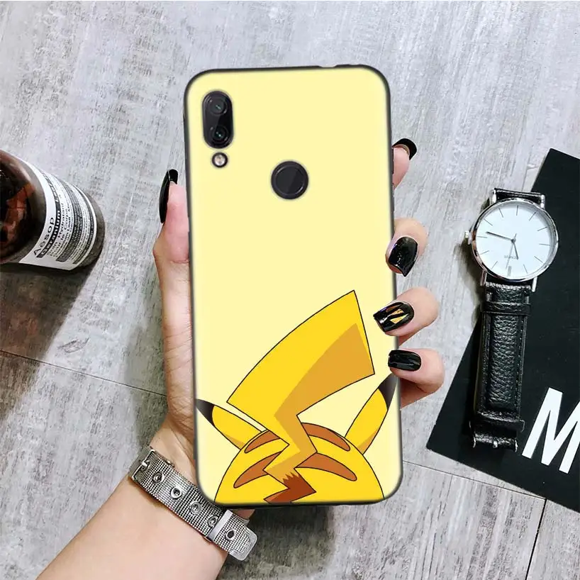 Пикачу карманные монстры черная крышка чехол для телефона для Xiaomi Redmi Note фотоаппаратов моментальной печати 8 7 7S 7A 6 S2 GO K20 Pro 6A mi 6X 5X A1 CC 9 8 Coque