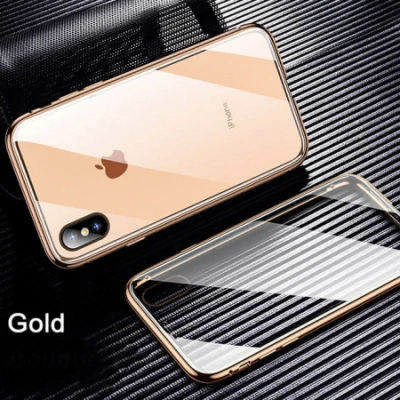RDCY, металлический магнитный чехол для iPhone X, XR, закаленное стекло, магнит, адсорбционный чехол для iPhone 8, 7 Plus, стеклянная задняя крышка, бампер - Цвет: Gold