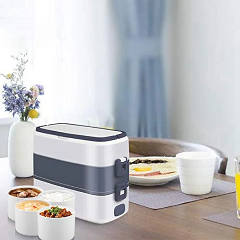 

2 Liner Stainless Steel Electric Heating Bento Lunch Box Leakproof Thermos Food Heater Warmer Container 220V Home Rice Cooker Uk