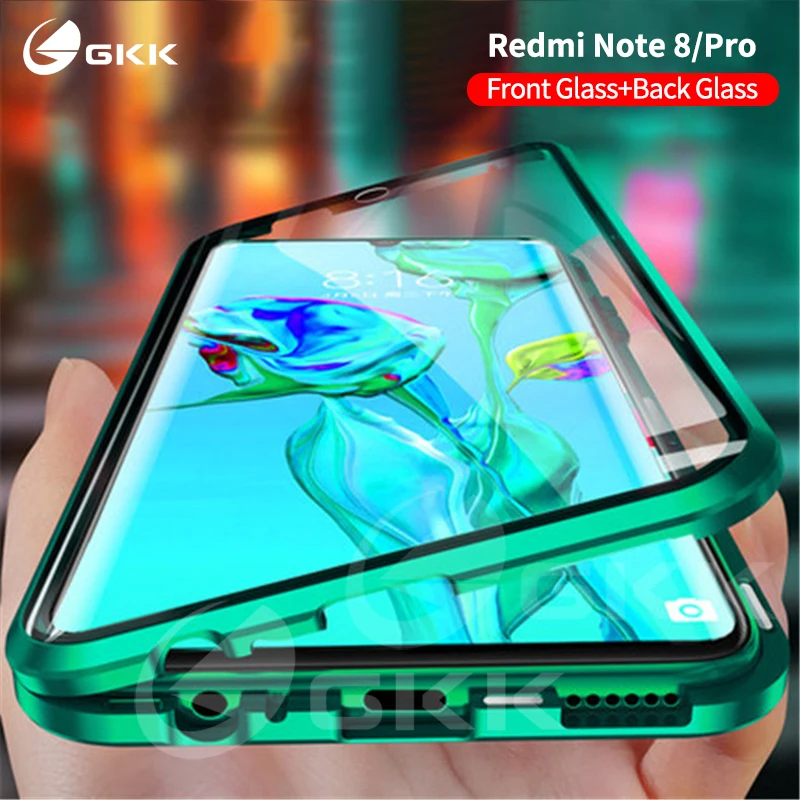 Магнитный адсорбционный чехол GKK для Xiaomi Redmi Note 8 Pro 360 полная защита закаленное