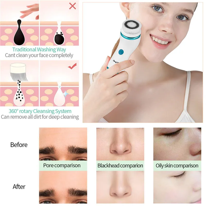 US $33.92 4 In 1 Electric Facial Cleansing Brush Rotating Deep Face Cleaning Massager Cleaner Blackhead Remover Foot Callus Remover 48