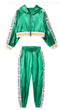 Джазовые костюмы для девочек; белый жилет; зеленая куртка; брюки; спортивная одежда в стиле хип-хоп; детская современная одежда для выступлений; одежда для уличных танцев; DN2617 - Цвет: 2Pcs