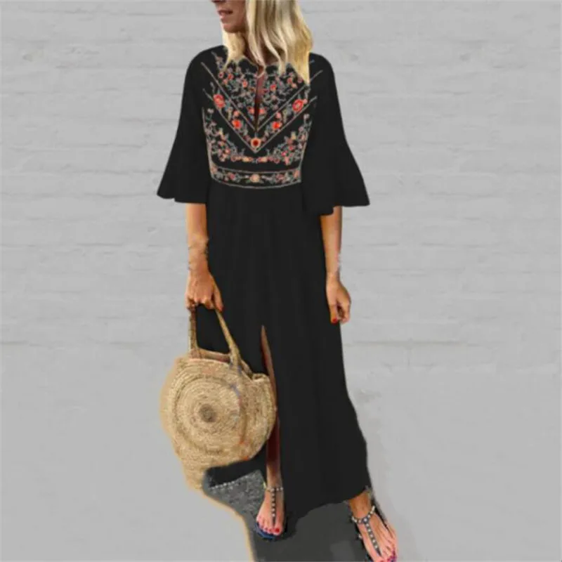 Инди Фолк Белый Vestidos офисный принт винтажные осенние платья женское платье длинное Цветочное платье с коротким рукавом женское
