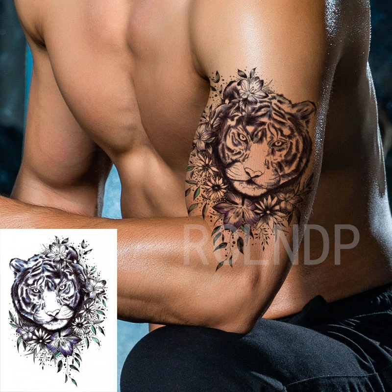 Waterproof Temporary Tattoo Sticker Tiger Large Animal Flower Design Fake  Tatoo Flash Tatto Arm Leg Body Art For Women Men - Temporary Tattoos -  AliExpress