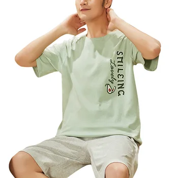 

Men Summer Cotton Short-sleeved Shorts Pajamas Set Thin Section Home Suit Multi Styles L-XXXL Plus Sizes Mens Sleepwear Pajamas