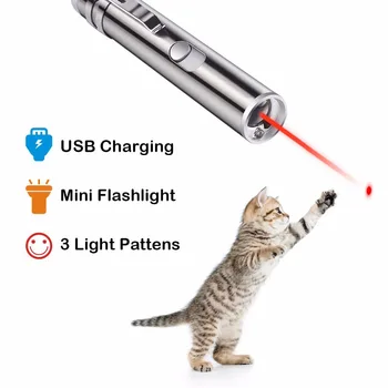 

Mini lazer Red Laser Pointer USB Rechargeable 3 In 1 Pen Flashlight Charging Funny Interactive Cat Toys Pet Supplies