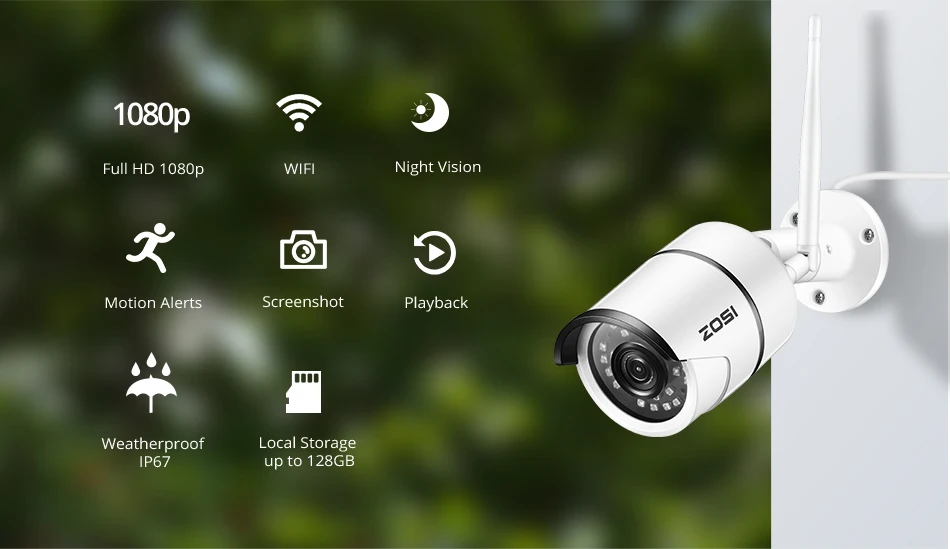 ZOSI 1080P Wifi IP камера Onvif 2.0MP HD наружная Водонепроницаемая инфракрасная камера ночного видения для видеонаблюдения