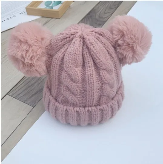 PINK CAP Вязаная шапочка для малыша, шерстяная детская шапка с двойным мехом, теплая осенне-зимняя шапка для маленьких мальчиков и девочек, шапка с шарфом, Комплект Шапочки - Цвет: PINK CAP