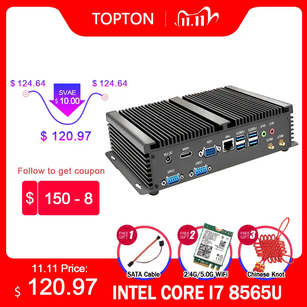 Fanless Industrial X86 Mini Pc I7 8565u I5 65u 7 24 Working 2 Rs232 Hdmi Vga 1 Lan 7 Usb Wifi Aluminum Rugged Itx Computer Mini Pc Aliexpress