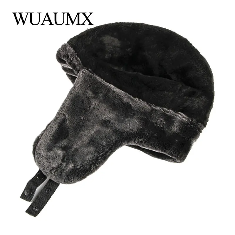 Wuaumx новые Утепленные зимние шапки для мужчин, ветрозащитная шапка-бомбер для женщин, теплый русский охотник, хлопковая меховая шапка-ушанка черного цвета