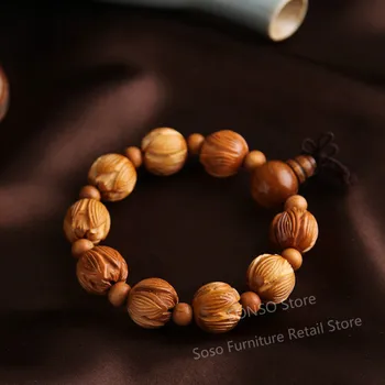 

SONSO Store 2020Lotus carved mahogany 12 bracelet Natural national wind bracelet Safety gear beadwork