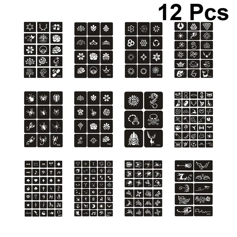 Temporary Hollow Out Tattoo Stickers Stencils Templates For Face Paint Henna Airbrush Spray Self-Adhesive