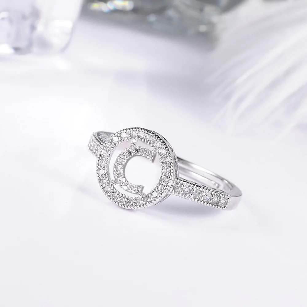 26 букв простые изысканные серебряные Регулируемые кольца очаровательные женские персональные кольца подарок