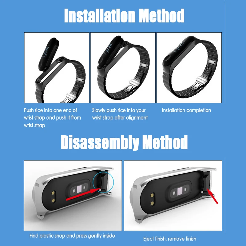 Умный ремешок для часов, металлический ремешок из нержавеющей стали для Xiaomi mi, 3, 4, ремешок для Xiaomi mi, 3, 4, браслет для mi Band 3
