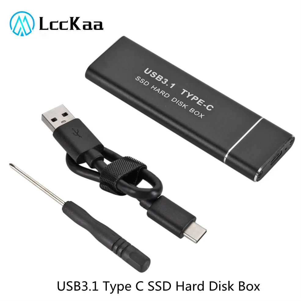 LccKaa USB 3.1 유형 C  M.2 NGFF SSD 인클로저 m2-usb C 모바일 하드 디스크 박스, HDD 케이스, 2230/2242/2260/2280 M2, 케이블 포함