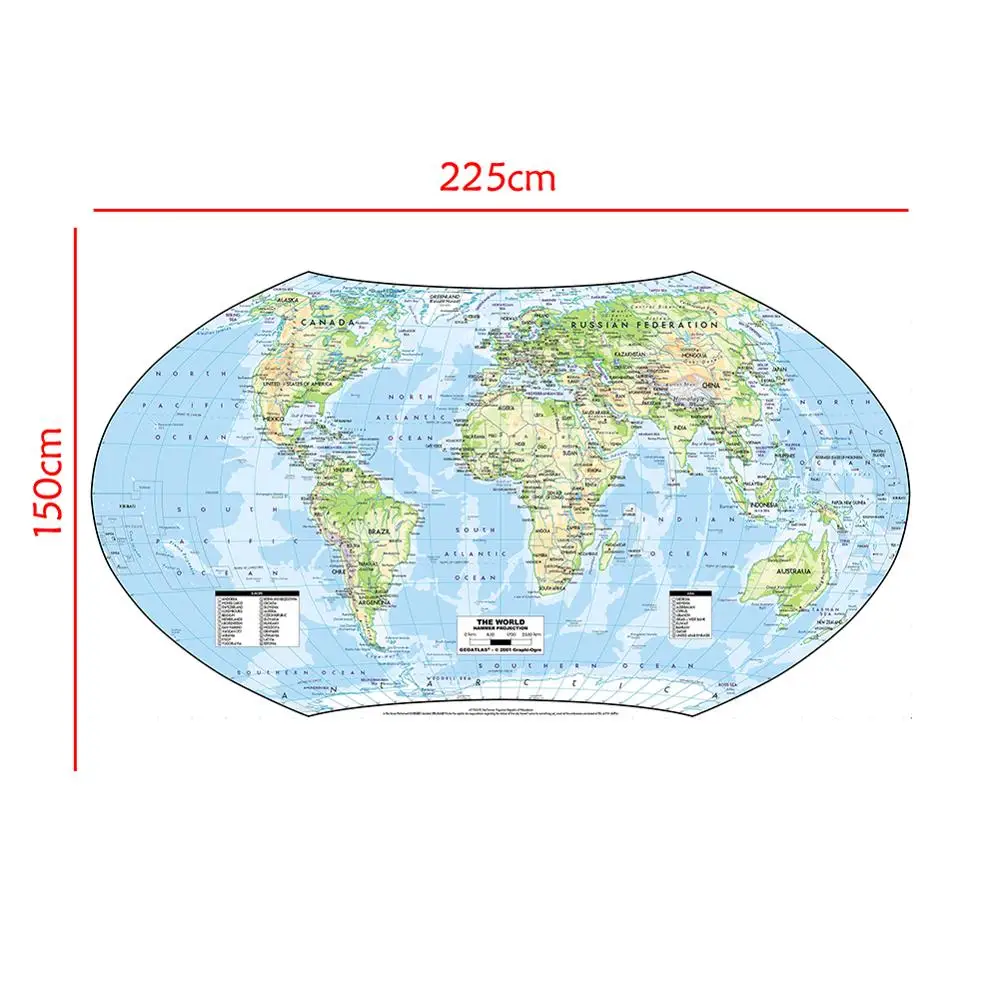

The World Map Hammer Projection Without National Flag For Geographical And Science Research 150x225cm