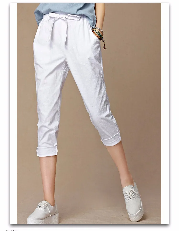 Капри pantalon femme ete летние женские брюки капри хлопковые льняные брюки с эластичной резинкой на талии шаровары брюки Размер 4XL
