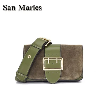 

San Maries Fashion Women's Messenger Bag Nubuck+Cow Leather Small Crossbody Bags Shoulder Designer Handbag High Quality
