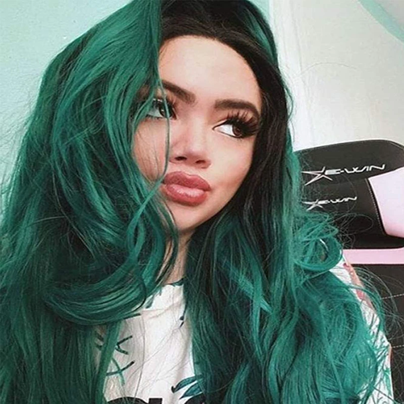 

Highlight Wig Pink Blonde Blue Green Gray Rainbow Lace Front Wigs For Black Women Long Water Wave Ombre Synthetic Wigs Cosplay