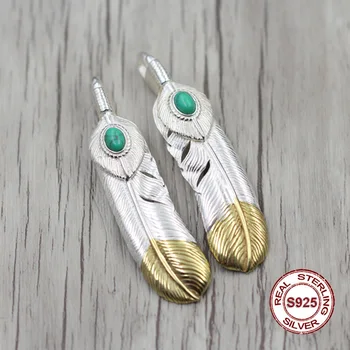 

925 sterling silver pendants Personality classic retro style Inlaid turquoise feather Indian Popular modeling Send lover's gift