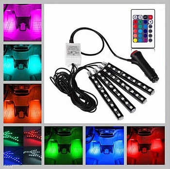 

4 Pcs 9 LED Colorful RGB Car Floor Decorative Lights Strip Remote Control LED Light LED Lights Led Lights Car