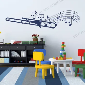 

Trombone with Music Sheet Notes Vinyl Wall Decal Vinyl Wall Sticker Music Stuio Wall Decal For Music Room Wall Decor rb610