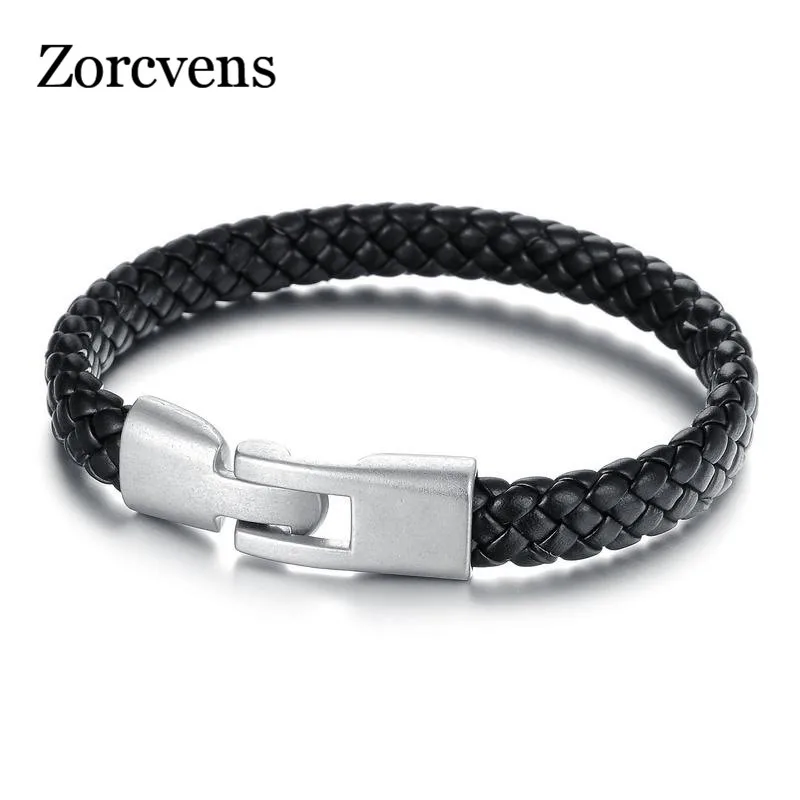 

ZORCVENS Brand Black Genuine Leather Weaved Knitted Women Men Bracelets & Bangles Retro Alloy Wristband Unisex Jewelry