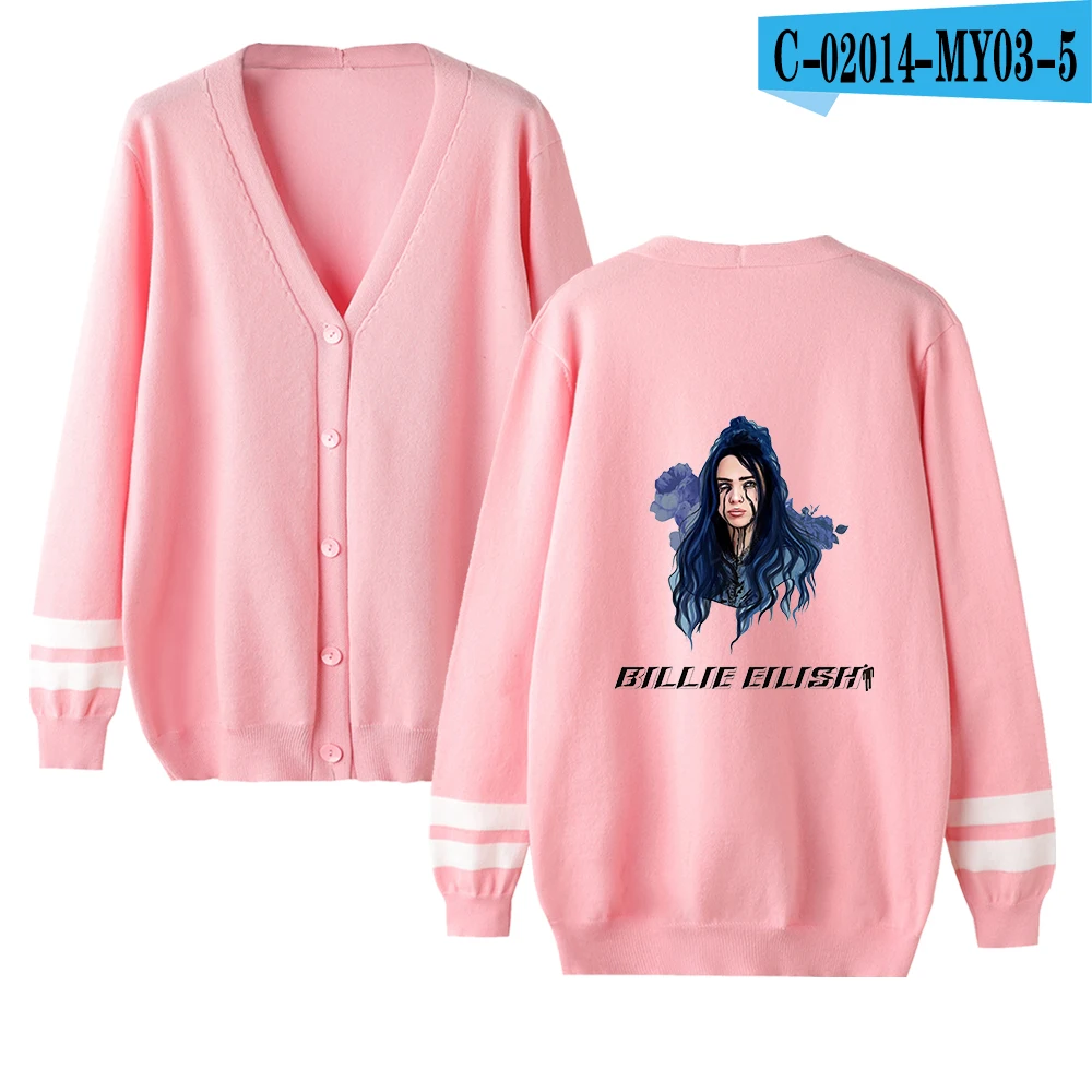 Billie Eilish свитер для женщин/мужчин осень/зима вязаный кардиган размера плюс короткий женский небольшой шаль вязаный хит-хоп одежда - Цвет: pink