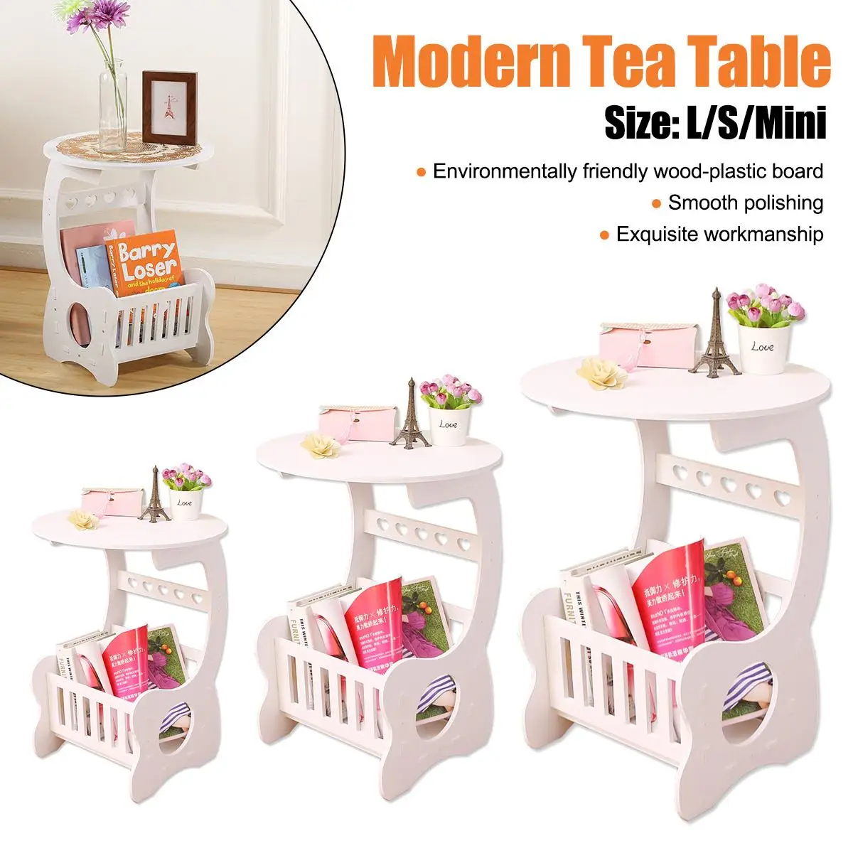  Modern Wood Coffee End Side Table L/S/Mini Size For Home Living Room Tea Desk WPC Material Two Laye
