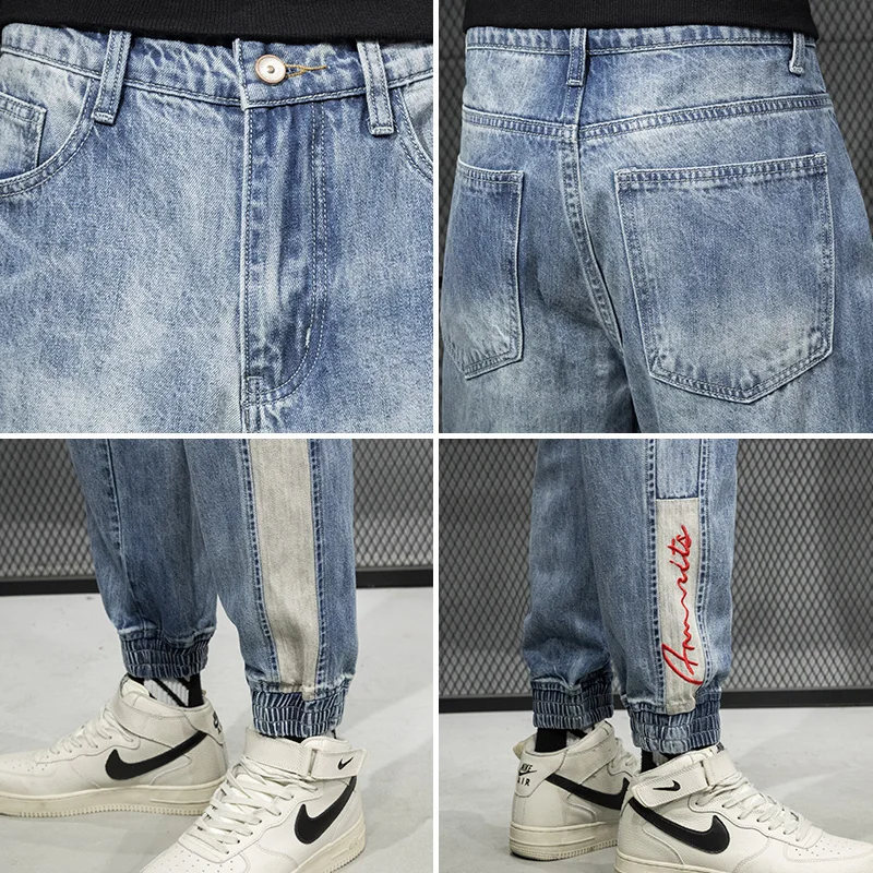 Reviews 2020 New Korea Style Famous High Street Fashion Men Jeans Blue Color Ripped Jeans Jeans Men Motor Biker Jeans Homme