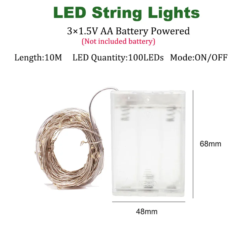 10M 3AA Battery Сказочный светильник s Led медный 1-10 м Рождественская лампа CR2032 кнопка батареи светодиодный светильник-Гирлянда для украшения рождества и свадьбы - Испускаемый цвет: 10M 3AA Battery