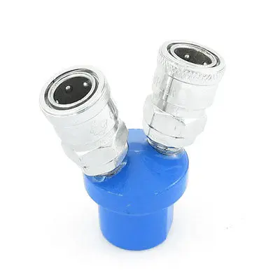 

13mm to 13mm Quick Coupling Double Way Pass Air Hose Coupler Silver Tone Blue