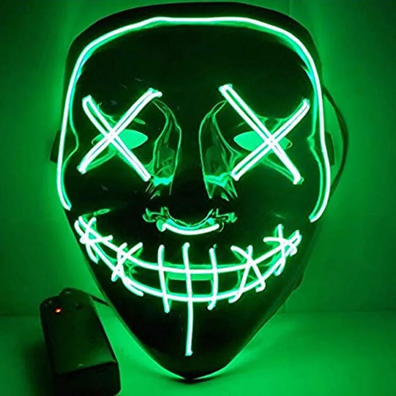 Светодиодная маска на Хэллоуин вечеринку маскарадные маски неоновые маскарадные маски светится в темноте тушь для ресниц ужас маскарадные маски - Цвет: green