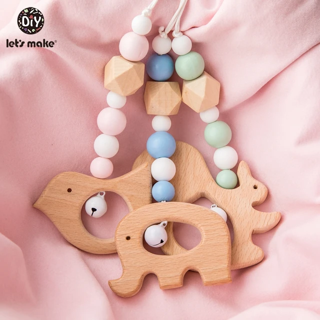 Let's Make 20Pc Wooden Teether Baby Rattle Accessories Cactus Straw Crib Mobile Holder For Kids Baby Teether Wooden Teether Toys 5