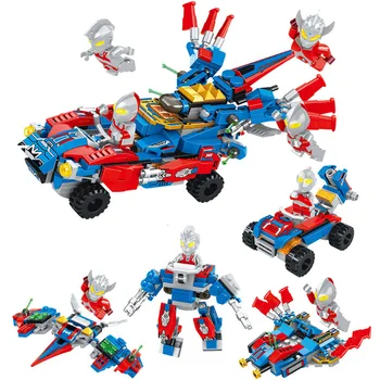 

4 In 1 Building Blocks DIY War Car Ultraman Model City Bricks Educational Toys For Children Boys For Birthday Gift