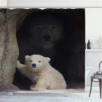

Shower Curtain Set with Hooks 72x72 Arctic Peace Young Baby Mummy Mammal Polar Bear Mother Protection Cuddly Her Little Nature