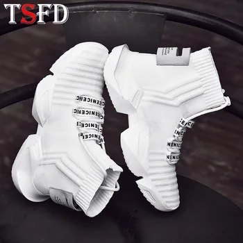 

Breathable Male Sneakers High Top Sport Shoes Male Slip-on Running Shoes for Men Mesh White Sports Shoe Sock Mens Shoe Summer V9