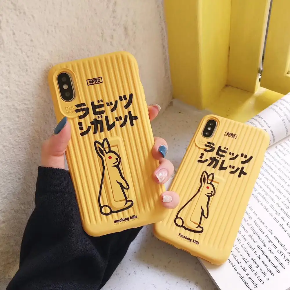 

KAIEN Invisible bracket Suitcase Erotic rabbit Fashion soft Mobile phone case for iPhone 6 6s 7 plus 8 plus 10 X XR XS MAX cover