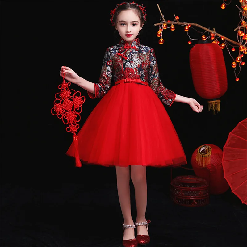 short dress style6 Новинка года; сезон осень-зима; короткое платье Ципао в китайском стиле на год и праздники для маленьких детей; элегантное рождественское платье для малышей - Цвет: short dress style6