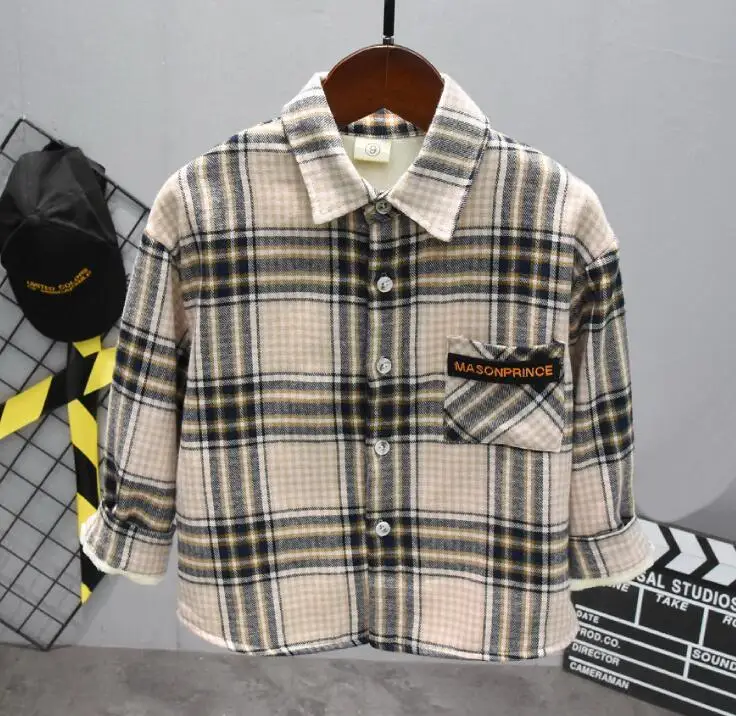 shirts Одежда для маленьких мальчиков, комплект зимней одежды для маленьких мальчиков, хлопковый комплект одежды для малышей(плюшевая куртка из искусственной кожи, плотная рубашка, плотные штаны), одежда для младенцев - Цвет: shirts