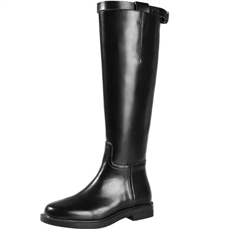 High Boots Women Long Boots Genuine Leather Punk Boots Autumn Winter Boots Slip On Fashion Warm boots Comfort Ladies Shoes - Цвет: AS SHOW